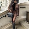 Flygo Women's Faux Fur Coat Fluffy Faux Fur Jacket Long Sleeve Lapel Furry Winter Jackets - Image 6